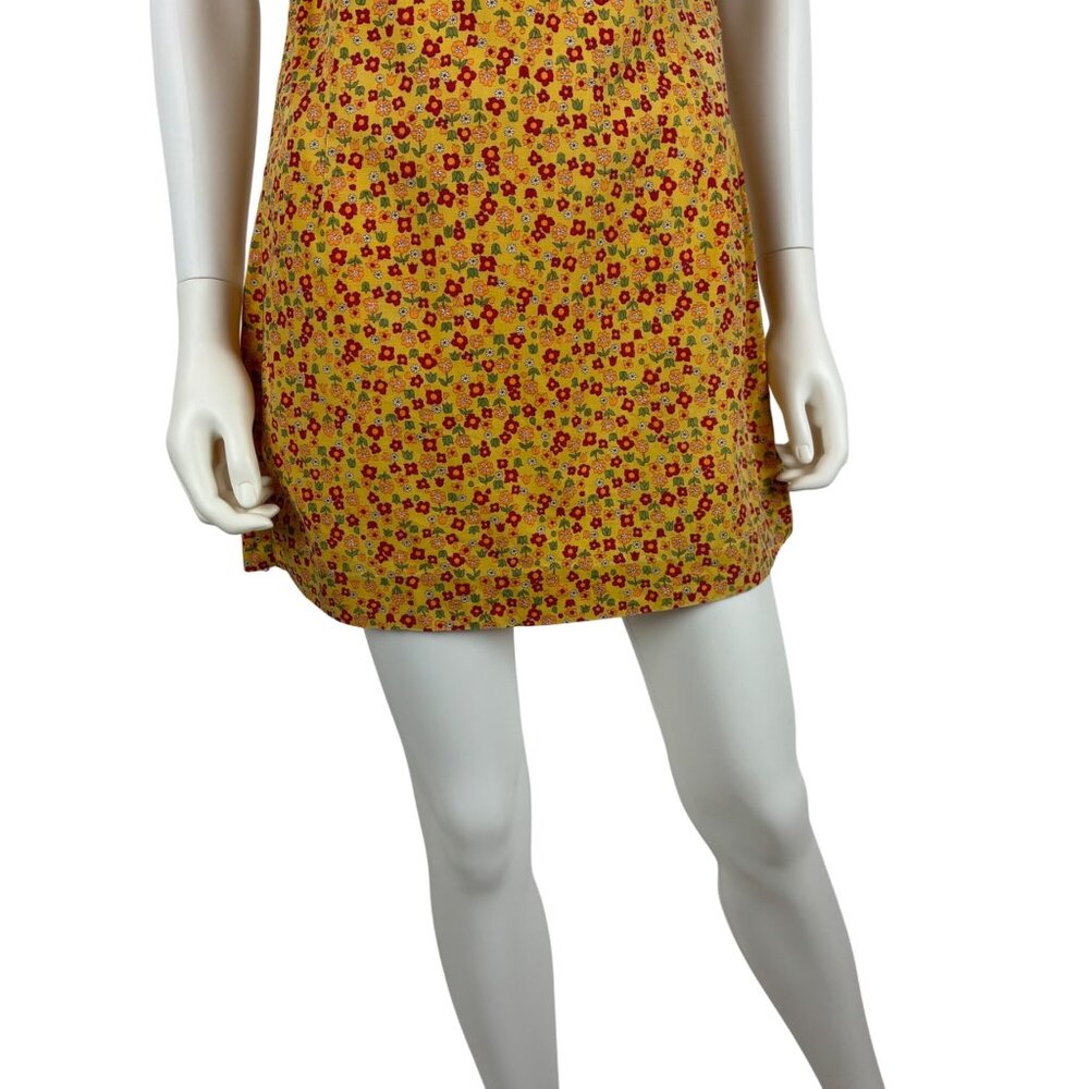 Vintage 60s Mod Mini Dress Womens Small Yellow Floral Peter Pan Collar Handmade - Picture 6 of 11
